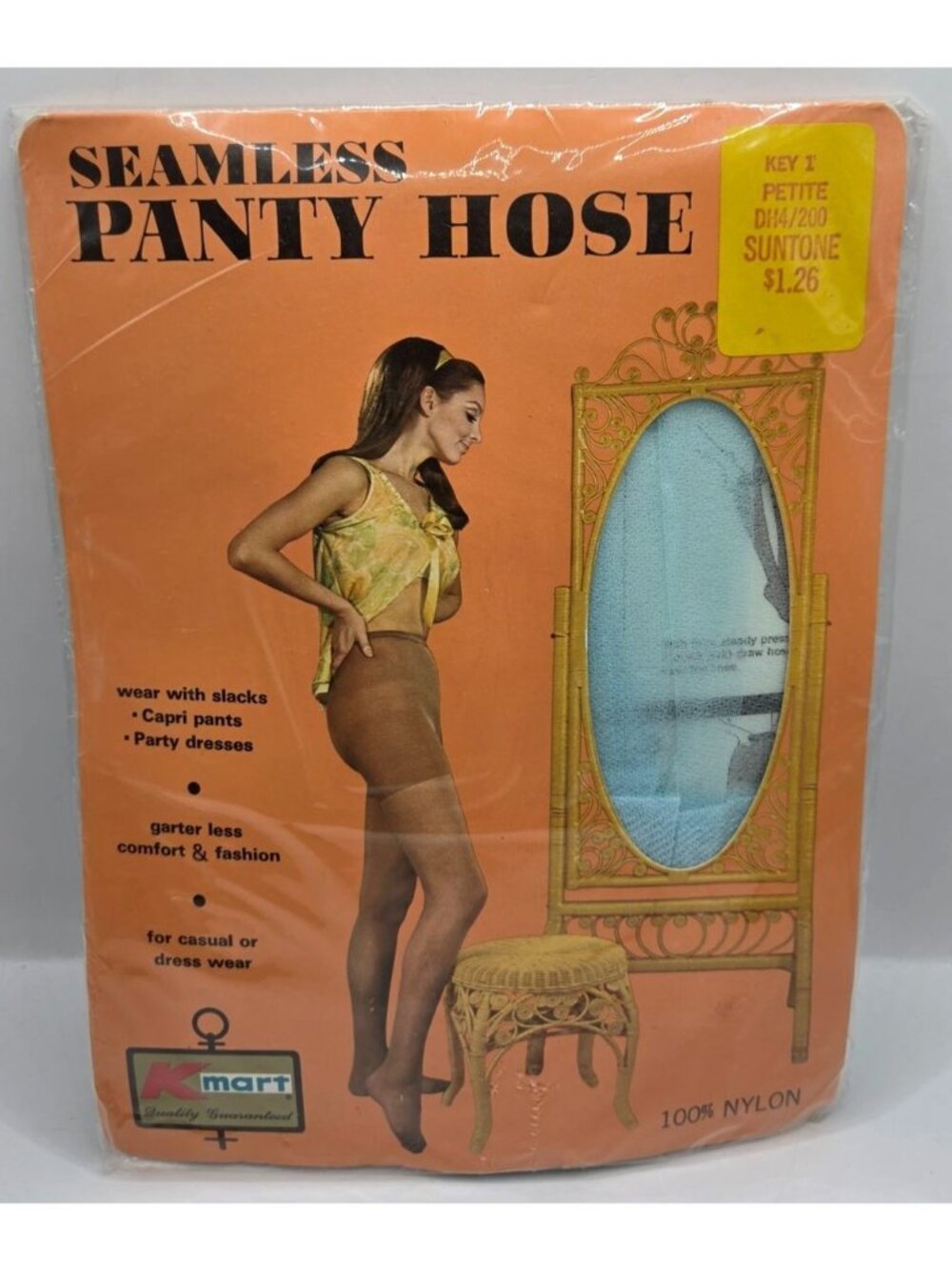 Vtg Seamless Pantyhose Powder Blue Petite 100% Nylon Kmart Misprinted Packaging